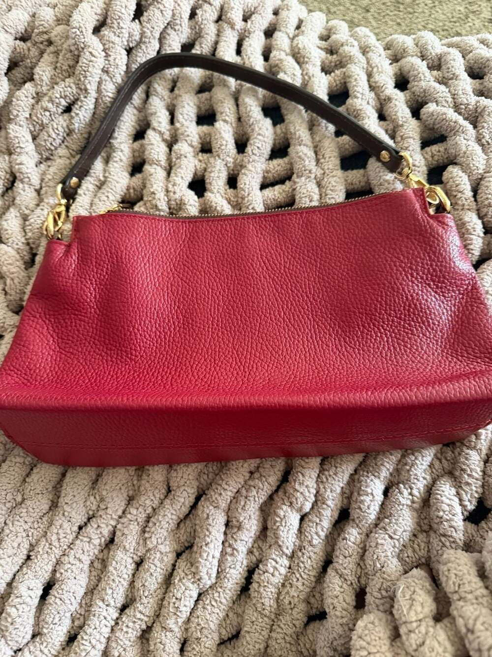 Valentina Red Pebble Leather Shoulder Bag Gold Hardware